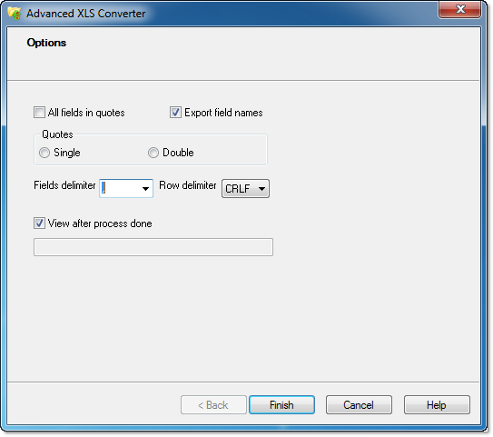 CSV file format options in XLS Converter